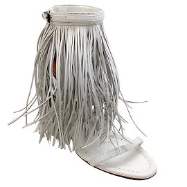 Alaïa Sandali Alaia in pelle bianca con maxi frange e cinturino alla caviglia Bianco