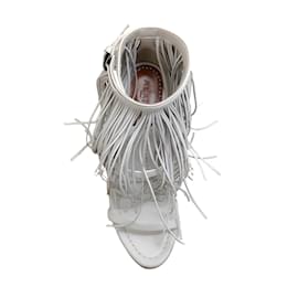 Alaïa-Sandálias maxi franjas de couro branco Alaia com tira no tornozelo-Branco