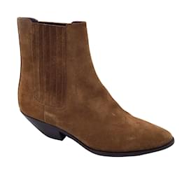Saint Laurent-Saint Laurent Brown Suede Leather Pull-On Ankle Boots-Brown