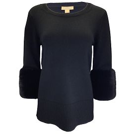 Schwarzer Kaschmirpullover mit Nerzbündchen aus der Michael Kors Collection Schwarz