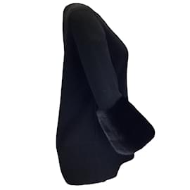 Michael Kors-Maglione pullover in cashmere con polsini in visone nero della collezione Michael Kors-Nero