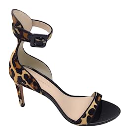 Sophia webster-Sophia Webster Tan / brown / Black Leopard Printed Calf Hair Ankle Strap Sandals-Camel