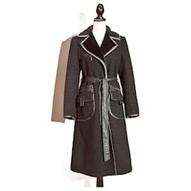 Balmain-abrigo Balmain, Tweed y piel sintética-Negro