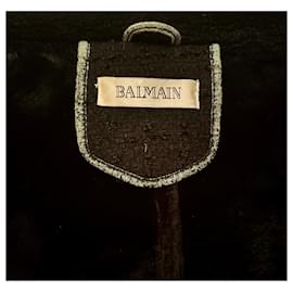 Balmain-Cappotto Balmain, Tweed e pelliccia sintetica-Nero