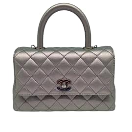 Chanel-Chanel Coco Handle Bag Mini Kaviarleder morado iridiscente Fullset-Púrpura