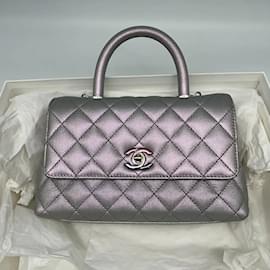Chanel-Chanel Coco Handle Bag Mini iridescente roxo Kaviarleder Fullset-Roxo