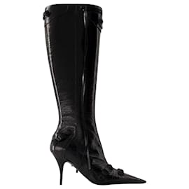 Balenciaga Burgundy Velvet And Patent Leather Knife Mid Calf Boots Size 39  Balenciaga