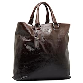 Prada-Prada Brown Vitello Shine Tote Bag-Brown,Dark brown