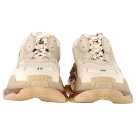 Balenciaga-Balenciaga Triple S Sneakers mit klarer Sohle aus beigem Polyester-Beige