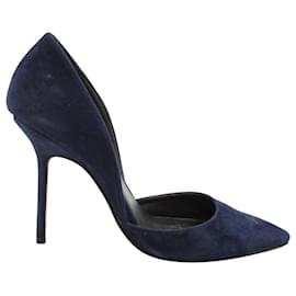 Burberry-Burberry D'Orsay Pumps in Navy Blue Suede-Navy blue