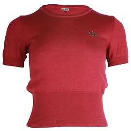 Vivienne Westwood Pull à manches courtes avec logo Orb brodé en laine rouge Rouge