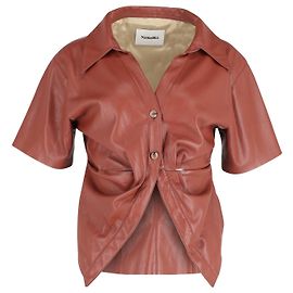 Nanushka Thora Vegan-Leather Short-Sleeve Top in Brown Polyester Brown