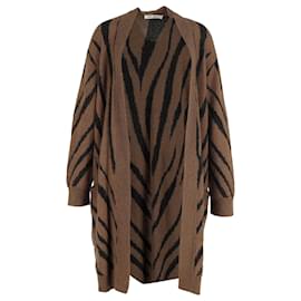 Max Mara-Max Mara Zebra Print Mohair Blend Knit Cardigan In Brown Mohair-Brown