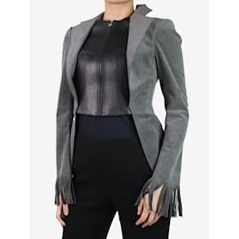 Junya Watanabe-Grey faux suede and leather fringe jacket - size S-Grey