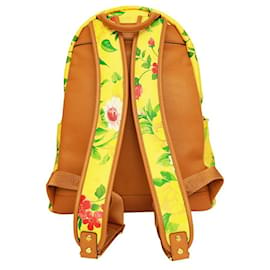 MCM-Edição Limitada MCM Paradiso 2014 Mochila de couro em lona floral amarela Visetos-Amarelo