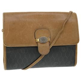 Christian Dior-Christian Dior Honeycomb Canvas Shoulder Bag PVC Leather Brown Black Auth bs7613-Brown,Black