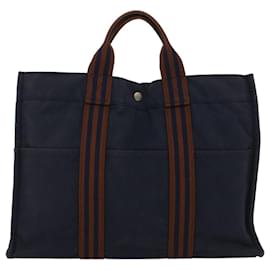 Hermès-HERMES Fourre Tout MM Tote Bag cotton Navy Brown Auth 51875-Brown,Navy blue