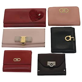 Salvatore Ferragamo-Salvatore Ferragamo Gancini Wallet Leather 6Set Pink Red Brown Auth fm2644-Brown,Pink,Red