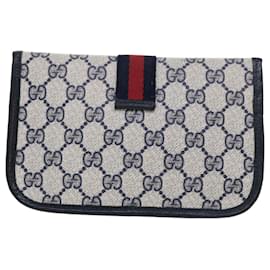 Gucci-Pochette GUCCI GG Canvas Sherry Line Cuir PVC Gris Rouge Marine Auth yk8209-Rouge,Gris,Bleu Marine