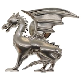 Hermès-Broche de Dragão HERMES Metal Prata Autenticação7410-Prata