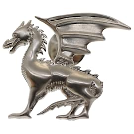 Hermès-HERMES Dragon Brooch Metal Silver Auth bs7410-Silvery