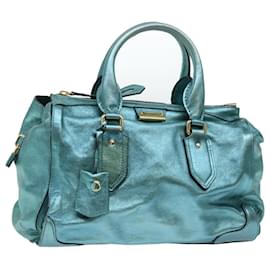 Burberry-BURBERRY Boston Bag Leather Blue Auth bs7372-Blue