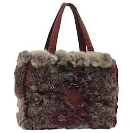 Chanel-CHANEL Tote Bag Fur Wine Red CC Auth bs7673-Other