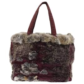 Chanel-CHANEL Tote Bag Fur Wine Red CC Auth bs7673-Other