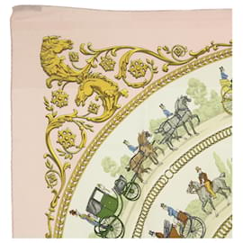 Hermès-HERMES CARRE 90 LA PROMENADE DE LONGCHAMPS Scarf Silk Pink White Auth 51344-Pink,White
