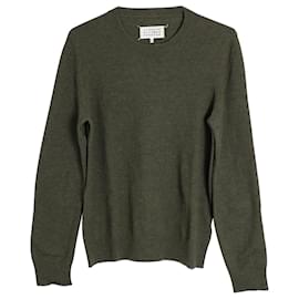 Maison Martin Margiela-Maison Margiela Crewneck Elbow Patch Sweater in Olive Green Wool-Green,Olive green