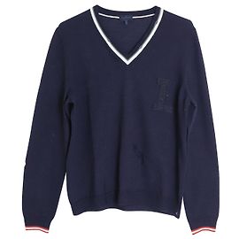 Lanvin-Pullover mit Distressed-Detail-Ausschnitt aus marineblauer Wolle Blau Marineblau