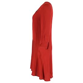 Theory-Theory Long-Sleeve A-Line Mini Dress in Red Silk-Red