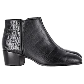 Giuseppe Zanotti-Giuseppe Zanotti Croc-Embossed Ankle Boots in Black Leather-Black