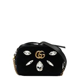 Gucci-Bolso bandolera mini GG Marmont de terciopelo con tachuelas y diamantes de imitación 448065-Negro