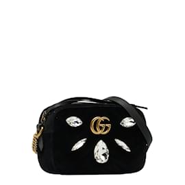 Gucci-Mini Rhinestone Studded Velvet GG Marmont Crossbody Bag 448065-Black