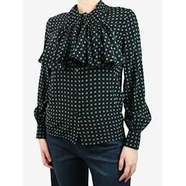 Céline-Black polka dot neck-tie silk shirt - size UK 8-Black