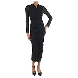 Diane Von Furstenberg-Black zipped mesh ruched maxi dress - size S-Black