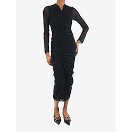 Diane Von Furstenberg-Vestido largo negro fruncido de malla con cremallera - talla S-Negro