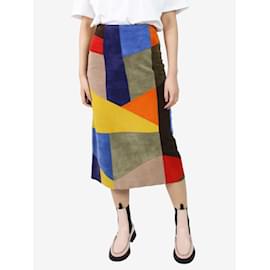 Victoria Beckham-Multicoloured suede patchwork skirt - size UK 10-Multiple colors