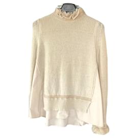 Moncler-Moncler sweater with lace collar and handles-Eggshell