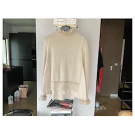 Moncler-Moncler sweater with lace collar and handles-Eggshell