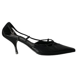 Prada Black Leather Heels 37.5 Black