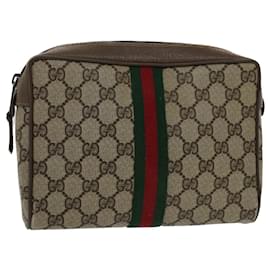 Gucci-GUCCI GG Canvas Web Sherry Line Clutch Bag Beige Red 8901012 auth 51465-Red,Beige