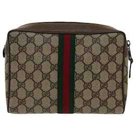 Gucci-GUCCI GG Toile Web Sherry Line Pochette Beige Rouge 8901012 auth 51465-Rouge,Beige