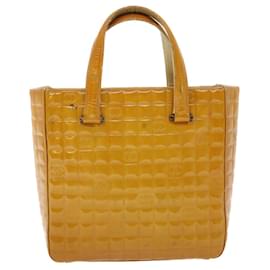 Chanel-CHANEL Hand Bag Patent leather Yellow CC Auth bs7609-Yellow