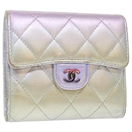 Chanel-CHANEL Matelasse Gradation Wallet Lamb Skin Silver CC Auth yk8212-Silvery