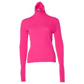 Autre Marque Balenciaga, Neonpinker Rollkragenpullover aus Rippstrick Pink