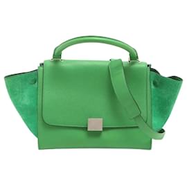 Céline-Trapezio Piccolo Pelle e camoscio 2-Way Borsa Verde-Verde