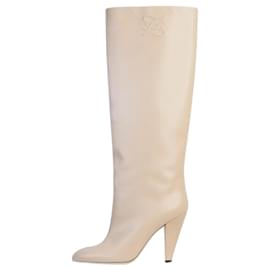 Fendi-Fendi Beige knee high boots with logo detail - size EU 39-Beige