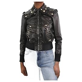 Gucci-Black pearl-embellished leather jacket - size IT 36-Black